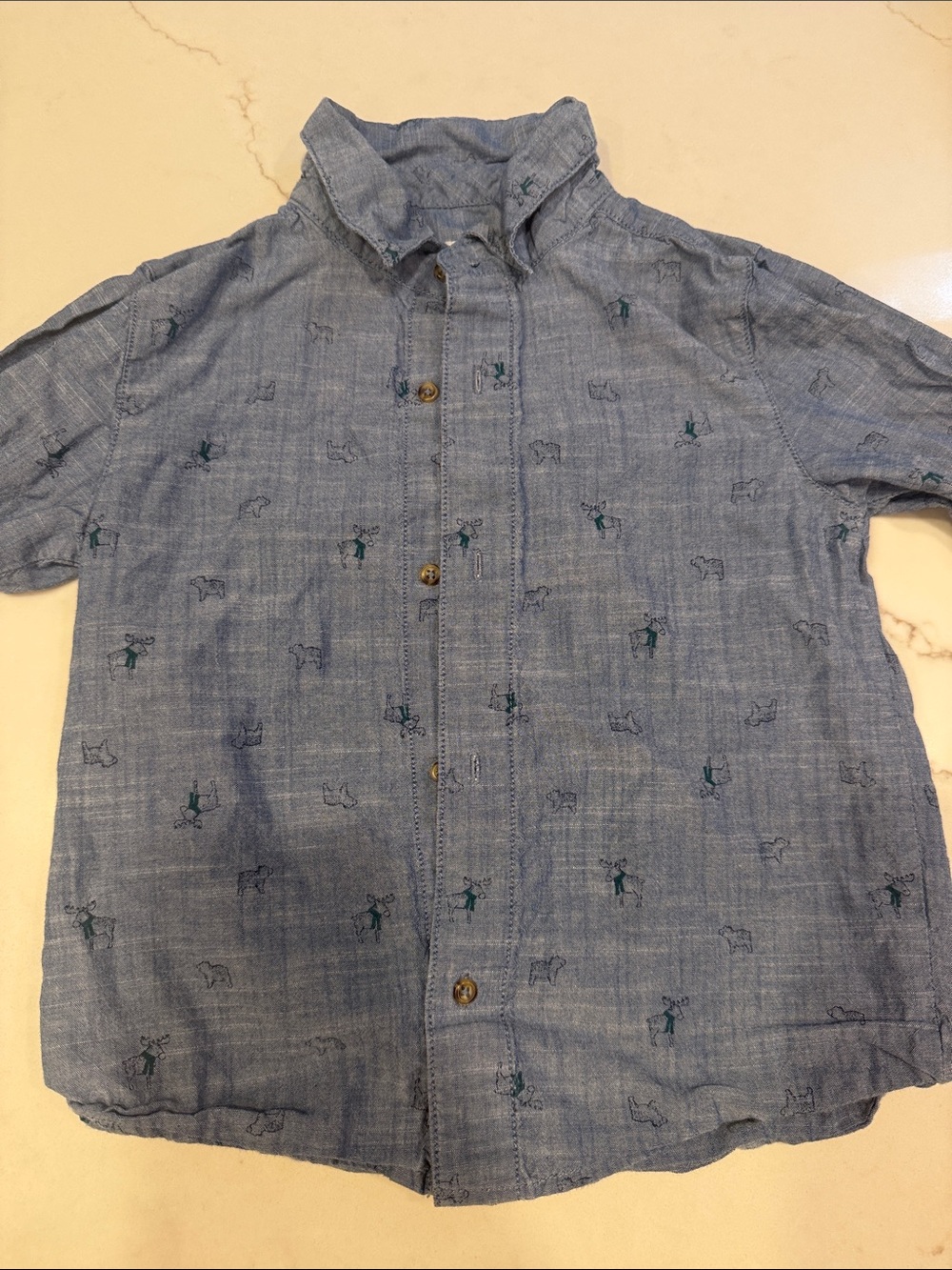 Carter's Chambray Short-Sleeve Button-Down Shirt with Tiny Holiday Animals